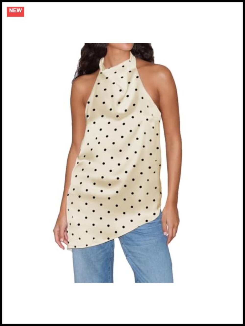 Satin Polka Dot Halter Tank Top Backless Side Slit Clubwear